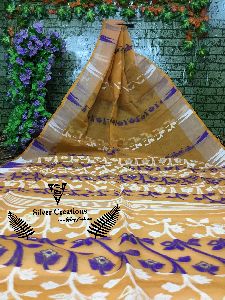pure handloom cotton tant sarees with floral jamdani all over