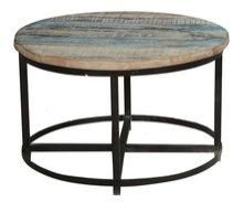 Reclaimed Wood Top Round Industrial Coffee Table