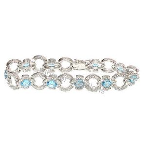 92.5 Solid Sterling Silver Amrican Diamond Blue Topaz Bracelet Zerconia Bracelet