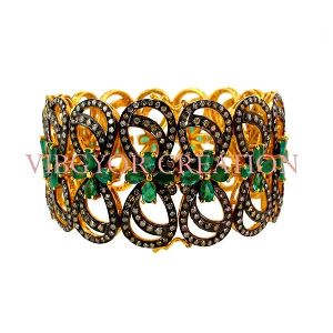 14k gold 925 sterling silver emerald gemstone bracelet