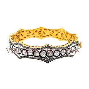 rosecut diamond 925 sterling silver 14k gold bracelet bangle
