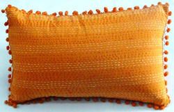 Orange Kantha Cotton Solid Pillow Cover