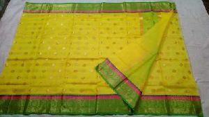 Kota Yellow Silk Printed Saree with Blouse Piece