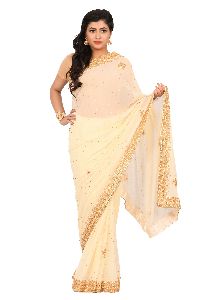 Beige Heavy Border Georgette Saree