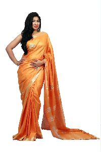 Orange Embroidered Cotton Saree