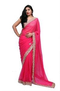 Pink Heavy Border Georgette Saree