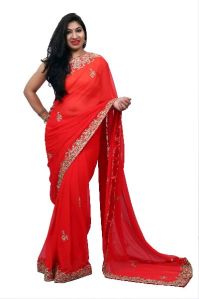 Red Heavy Border Georgette Saree