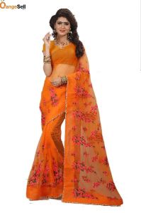 Orange Net Saree