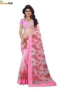 Pink Net Saree