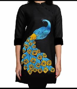 Hand Painted Peacock Print Kurti