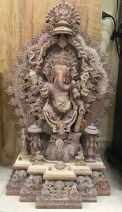 Pink Stone Ganesha Standing Statue