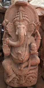 Pink Stone Sitting Ganesha Statue