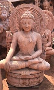 Swami Mahavir Jain Pink Stone Statue