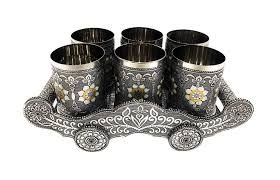 Oxidized Meenakari Glass Tray Set