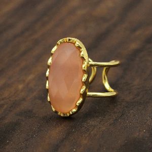 Peach Moonstone Adjustable Ring