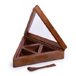 Wooden Triangular Spice Box