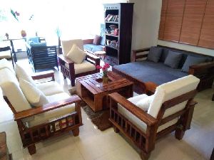 Solid sheesham wood sofa set with sofa cum bed