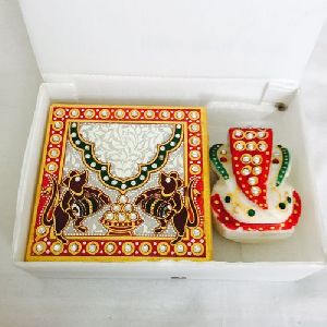 Meenakari Jaipurcrafts Marble Ganesh Chowki
