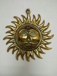 Sun Face Golden Metal Wall Hanging