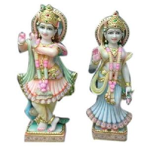 Multicolor Marble Radha Krishna Statue