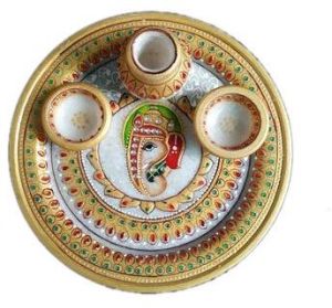 Designer Marble Pooja Thali