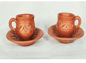 Handmade Terracotta Tea Cup and Saucer Set (Set of 6)