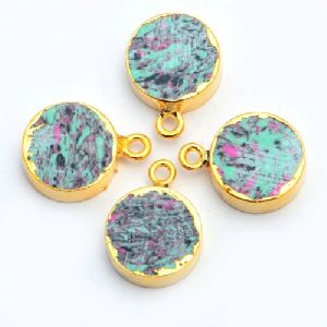 Multi Colour Turquoise Gold Electroplated Round Gemstone Pendant