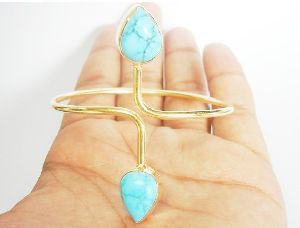 Turquoise Gemstone Gold Plated Sterling Silver Adjustable Bangle