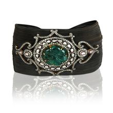 Pave Diamond 925 Sterling Silver Jade Carved Mesh Bangle