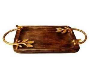 Wooden Platter with metal handle