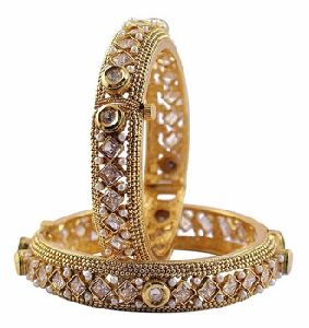 Indian Gold Plated Revers A D Stone Polki Bangle Set