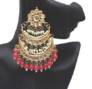 Red Kundan Earrings Set Bollywood Wedding Jewellery