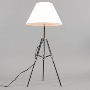 WOODEN TRIPOD IVORY WHITE LAMP SHADE