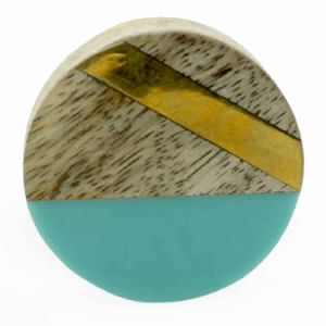 RESIN & WOOD MIX HANDCRAFTED SKY BLUE & GOLDEN FLAT KNOB