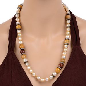 Natural Pearl Bead Necklace Silver 925 Jade Jewelry