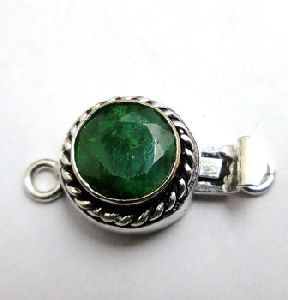 antique silver emerald stone box clasp