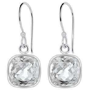 Handmade sterling silver white topaz party wear dangle earrings