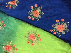 Chiffon Fabric by Meter Green Blue Shaded Gold Embroidery Dress Material Kurti