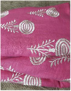 Pink Cotton Big cream floral embroidery dress material kurti