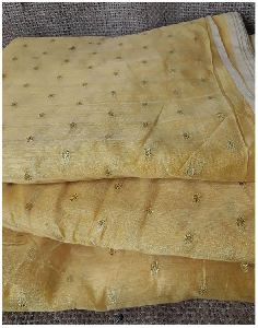 Yellow Chanderi Fabric by Meter Gold Jaquard Embroidery Dress Material