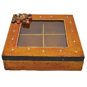 Wood and paper mache dry fruit box with kundan work