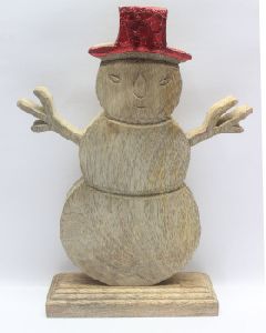 Wooden Snowman with Red Hat