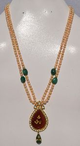 kundan polki emerald drop pearl bead necklace pendant