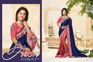 Jari And Thread Embroidered Georgette Cheap Saree