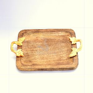 WOODEN AND ALUMINIUM SERVING TRAY