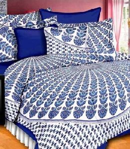 cotton fabric Jaipuri peacock feathers print Queen bedsheet