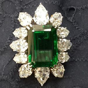 Green Stone Emerald Cut Brooch Pin