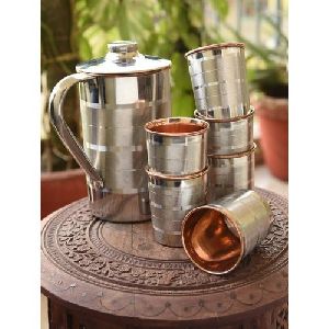 Polished Copper Jug With Six Glass Set