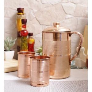 Polished Copper Jug With Two Glass Set