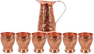 Fancy Copper Glass & Jug Set